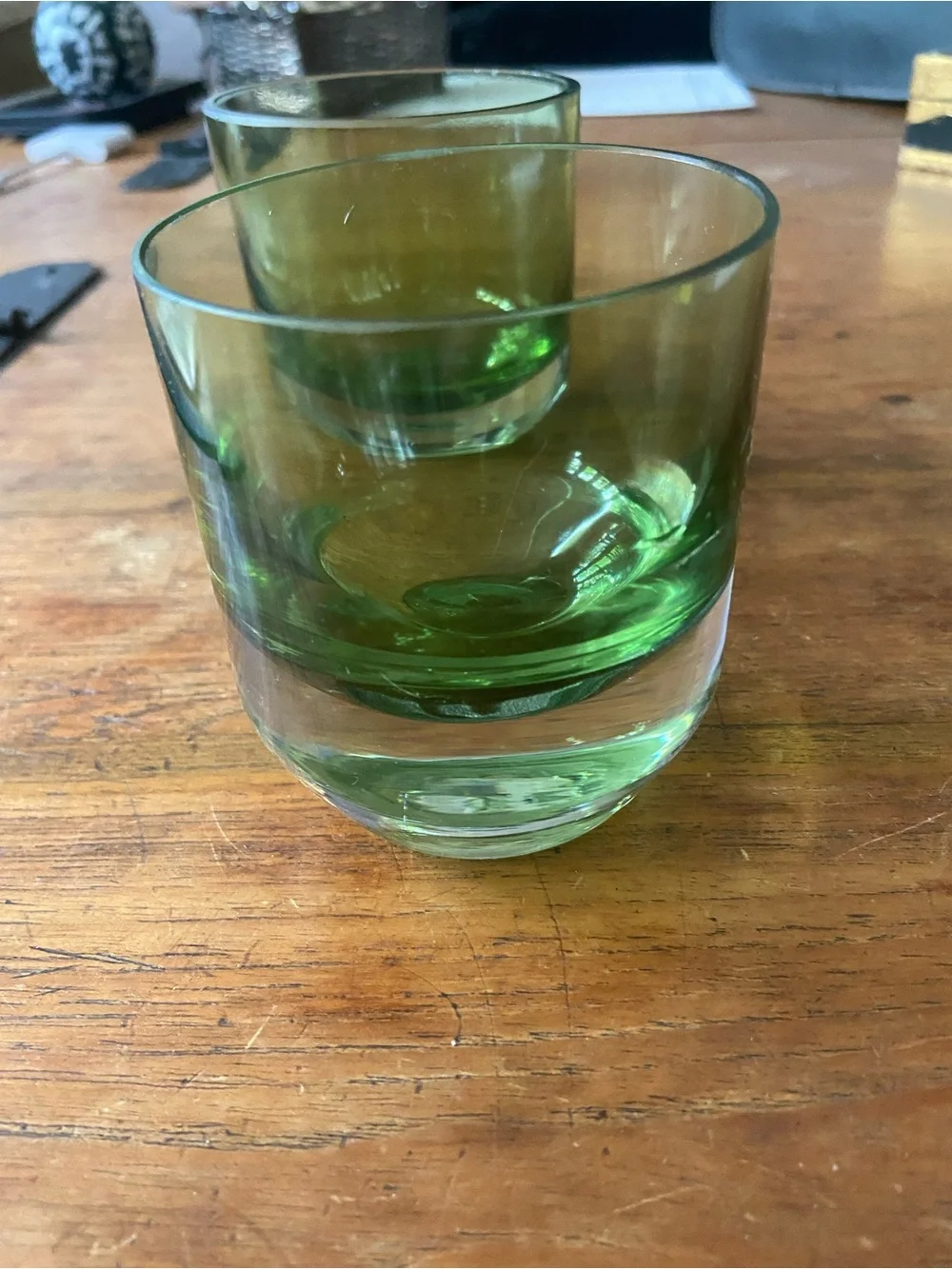 2 Crate&Barrel Emerald 2 toned Green Glass Votive Candle Holders